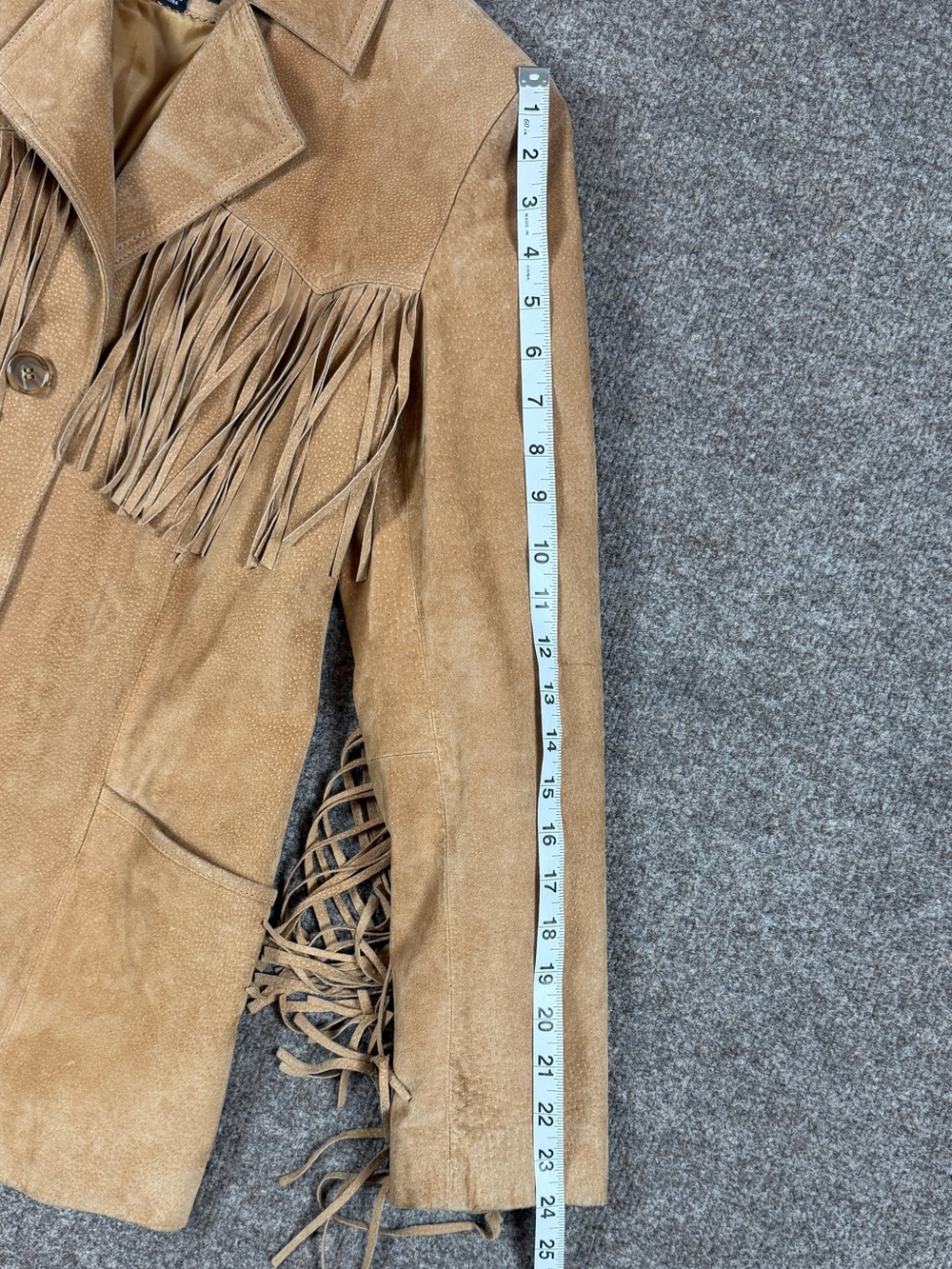 Vintage Gallery Tan Suede Leather Fringe Blazer Jacket Women’s Small Western Y2K - Picture 10 of 12